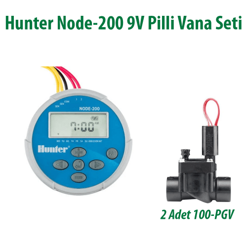 Hunter NODE-200 1 İstasyonlu Pilli Kontrol Ünitesi 9V. Ve 2 Adet 100PGV Vana Seti
