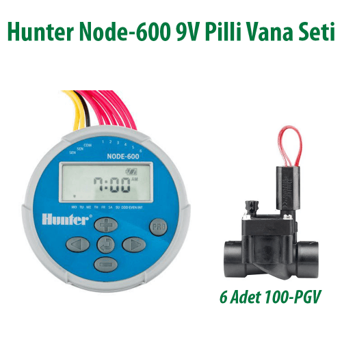 Hunter NODE-600 1 İstasyonlu Pilli Kontrol Ünitesi 9V. Ve 6 Adet 100PGV Vana Seti