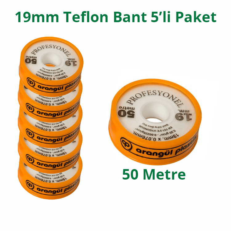 Teflon Bant Sızdırmazlık Bandı 19mm. X 50 Metre 5 Adet Tesisat 🏡 Bahçelog